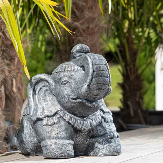 Antique grey seated elephant statue 40 cm