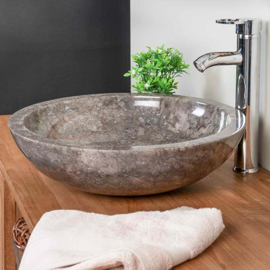 Barcelona round grey marble countertop sink - diameter 45 cm