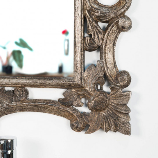 Baroque bronze-coloured weathered-finish wood mirror 100 x 80 cm