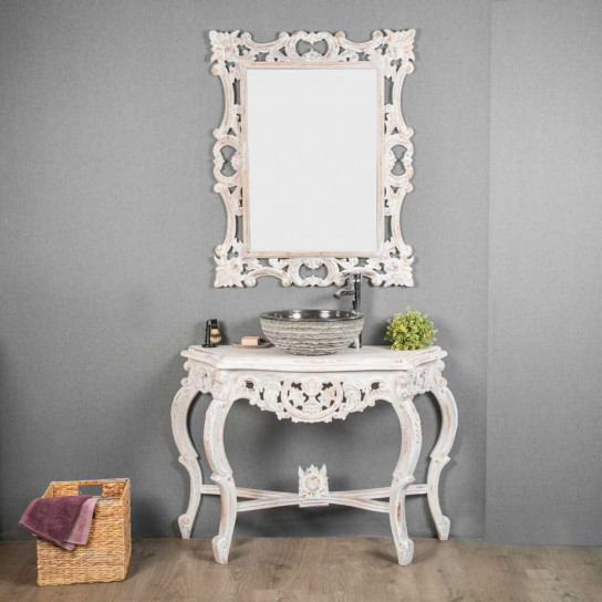 Baroque white weathered-finish bathroom vanity unit 100