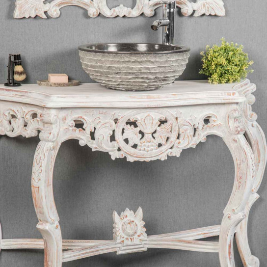Baroque white weathered-finish bathroom vanity unit 100