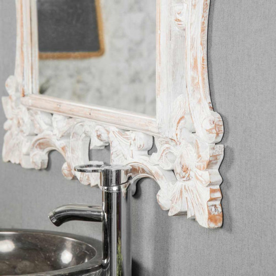 Baroque white weathered-finish wood mirror 100 x 80 cm