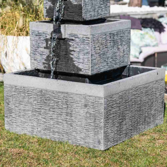 Black and grey 4-bowl square basin garden water feature