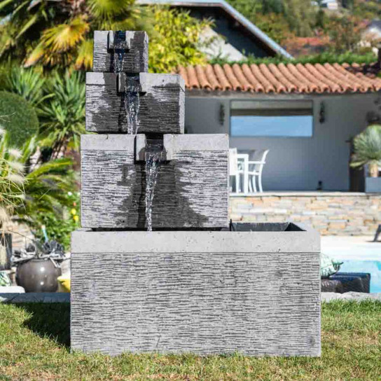 Black and grey 4-bowl square basin garden water feature