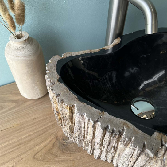 Black fossilized petrified wood bathroom sink