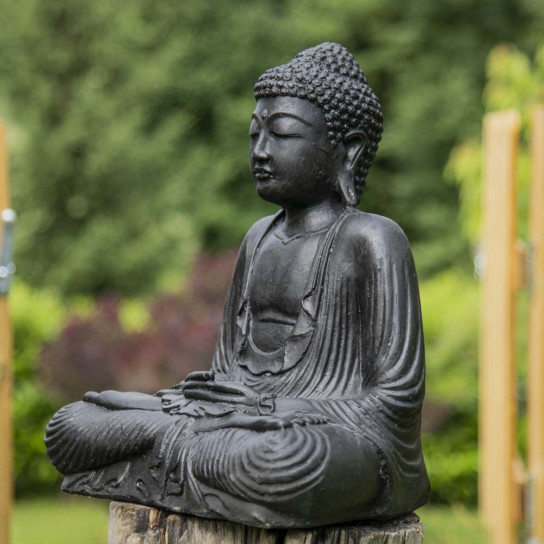 Black seated buddha statue offering pose 42 cm