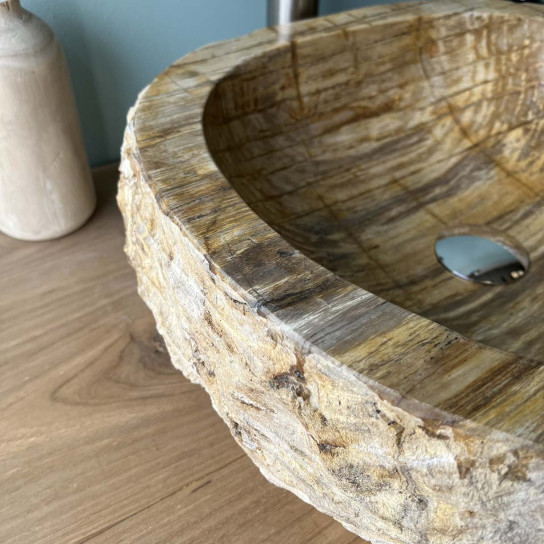 Brown and beige petrified fossil wood bathroom basin 40 cm