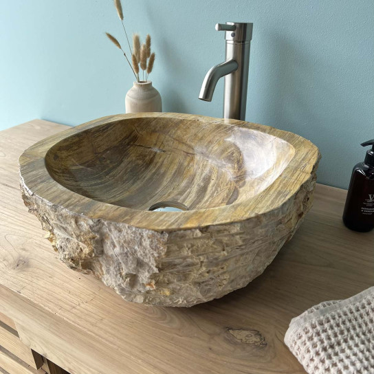 Brown inside petrified fossil wood countertop bathroom sink 45 cm