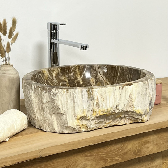 Brown petrified fossil wood bathroom sink 40 cm