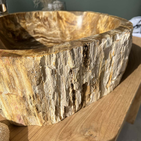 Brown petrified fossil wood bathroom sink 45 cm