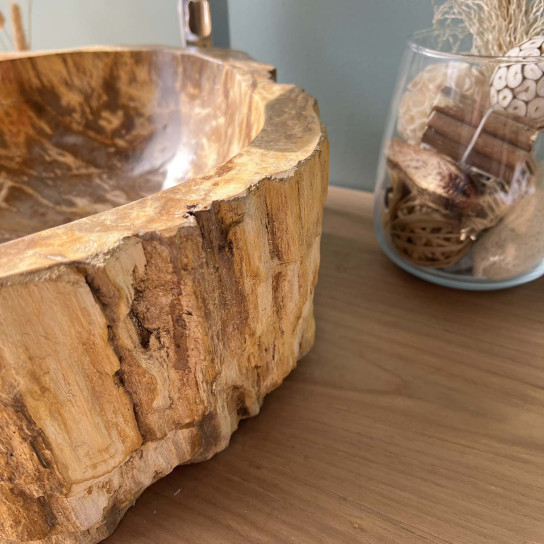 Brown petrified fossil wood bathroom sink 45 cm