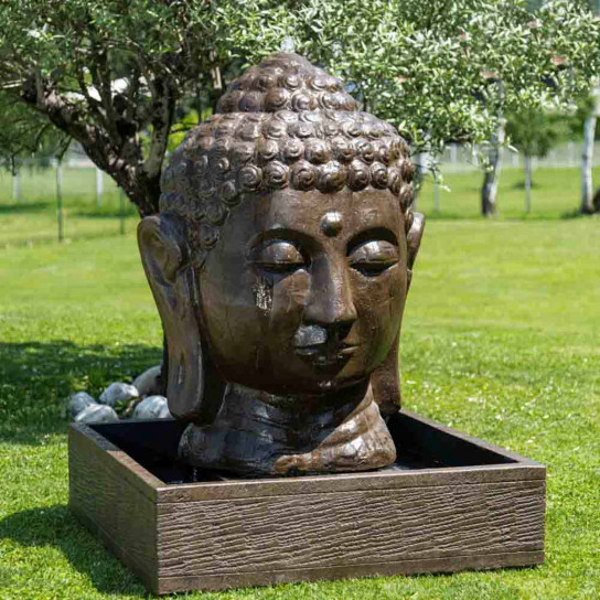 Buddha brown head garden water feature 130 cm
