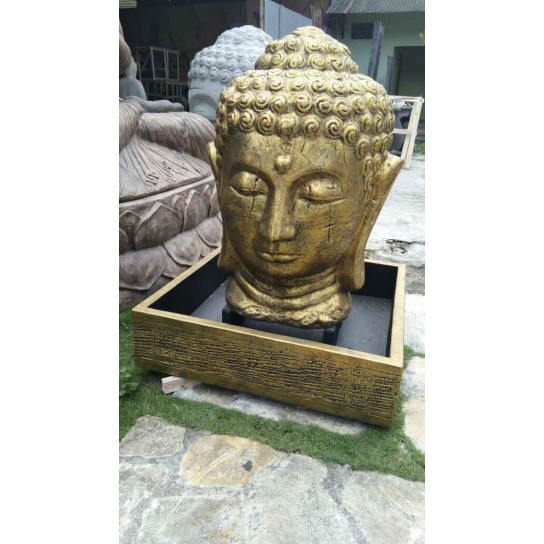 Buddha gold-coloured head garden water feature 130 cm