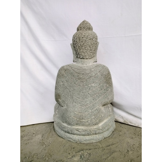 Buddha volcanic rock sculpture chakra pose with prayer beads 80 cm