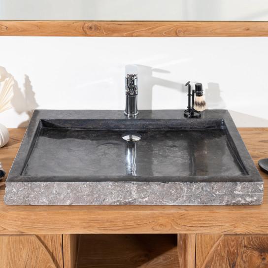 Cosy large black rectangular marble countertop sink 70 cm