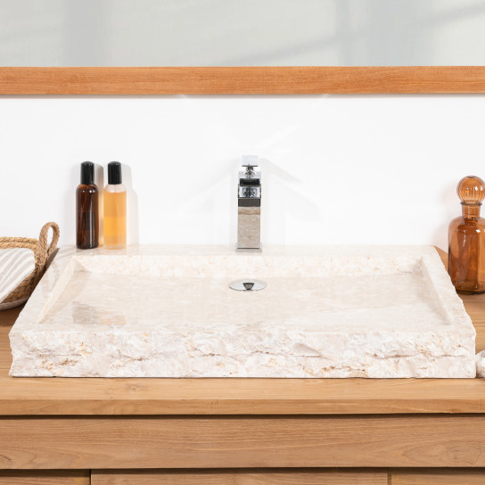 Cosy large cream rectangular marble countertop sink 70 cm