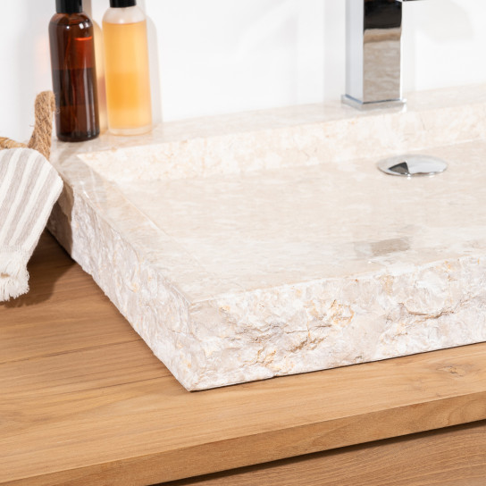 Cosy large cream rectangular marble countertop sink 70 cm