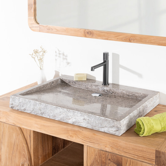 Cosy large grey rectangular marble countertop sink 70 cm
