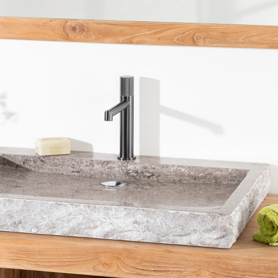 Cosy large grey rectangular marble countertop sink 70 cm