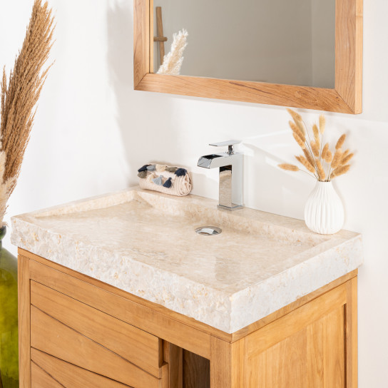 Cosy solid teak vanity unit 67 cm + cream sink
