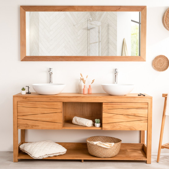 Cosy teak bathroom double-sink vanity unit 160 cm