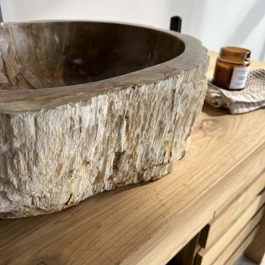 Countertop bathroom sink in petrified petrified wood 45 cm