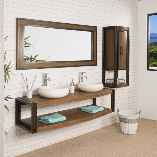 Elegance large teak and metal bathroom mirror 145 x 80