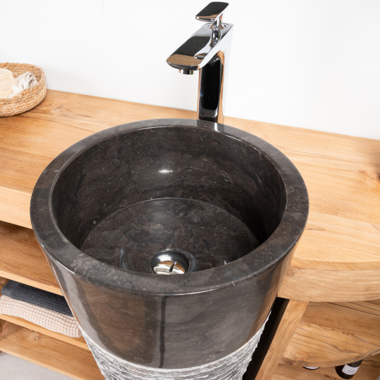 Florence teak double-sink bathroom vanity unit 180 cm + black sinks