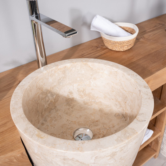 Florence teak double-sink bathroom vanity unit 180 cm + cream sinks