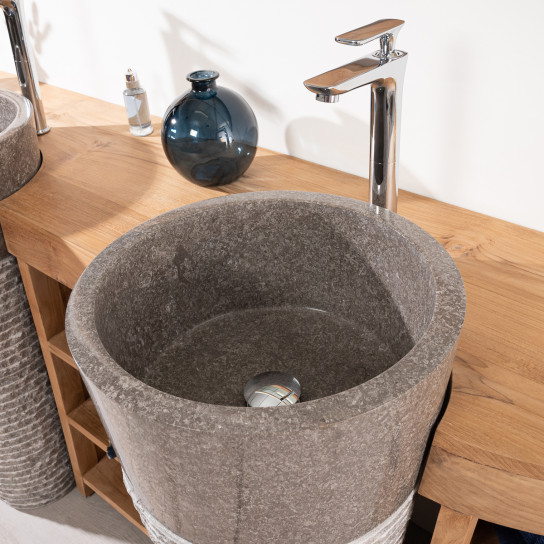 Florence teak double-sink bathroom vanity unit 180 cm + grey sinks