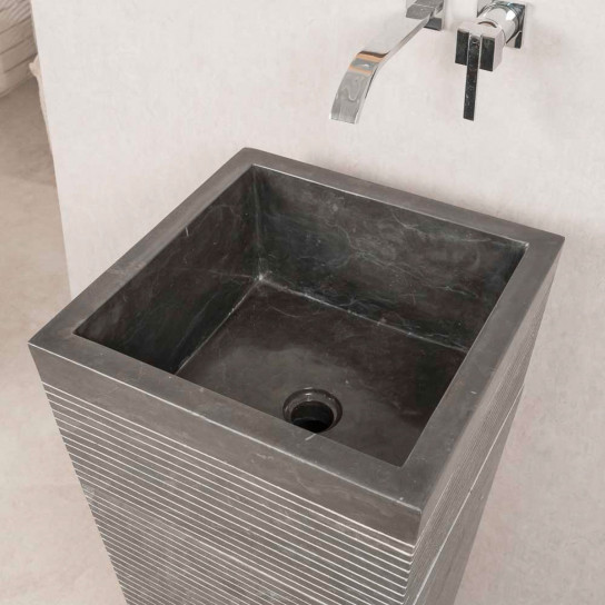 Giza square black stone pedestal bathroom sink