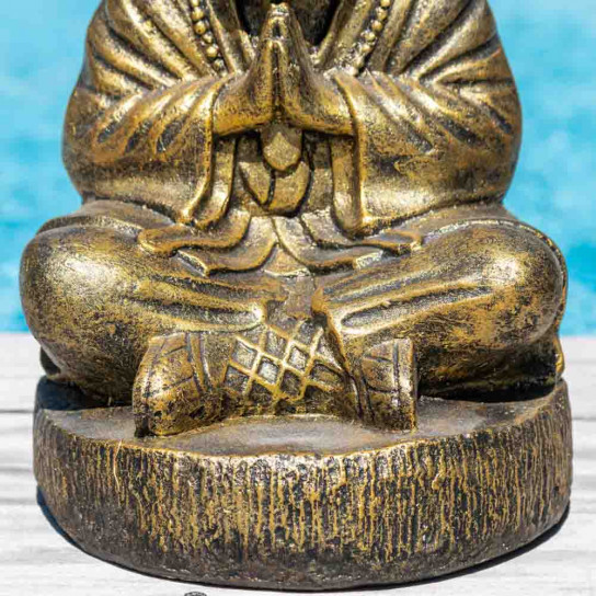 Gold-coloured seated shaolin monk statue 40 cm