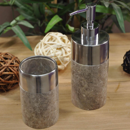 Grey bathroom marble and stainless steel toothbrush holder