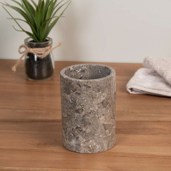 Grey marble soap and toothbrush holder set