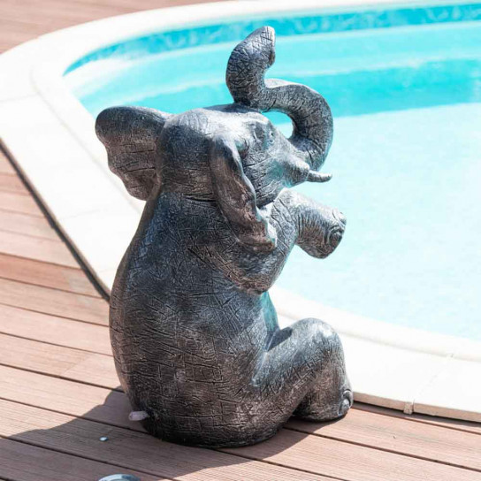 Grey weathered-finish seated elephant statue 80 cm