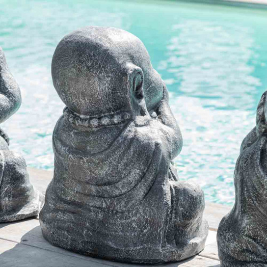 Grey weathered-finish wise buddha statues 40 cm