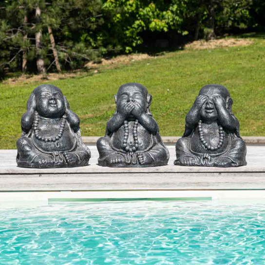 Grey weathered-finish wise buddha statues 40 cm
