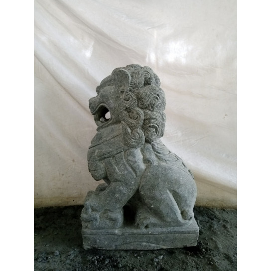 Guardian lion volcanic rock statue pair 65 cm