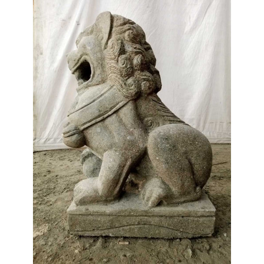 Guardian lion volcanic rock statue pair 65 cm