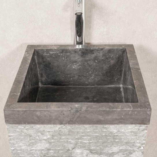 Havana black stone pyramid bathroom pedestal sink