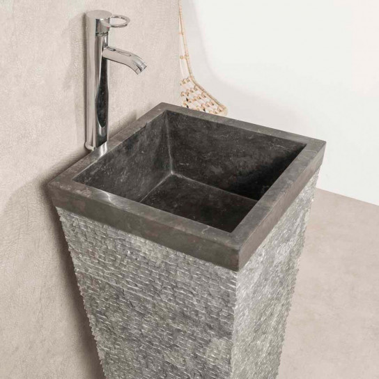 Havana black stone pyramid bathroom pedestal sink