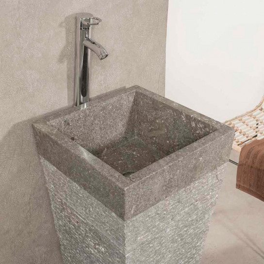 Havana grey stone pyramid bathroom pedestal sink