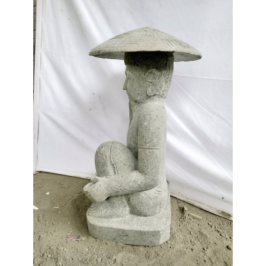 Japanese fisherman garden statue of natural stone 80 cm