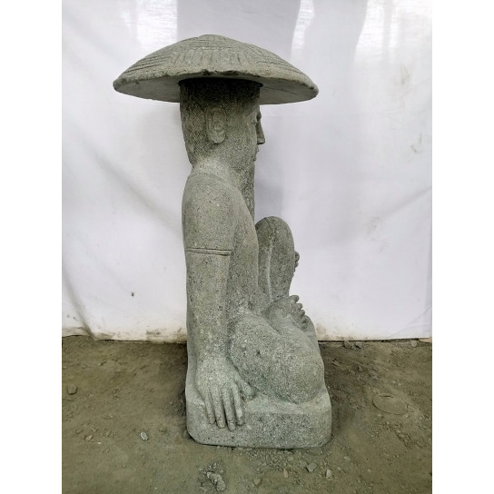 Japanese volcanic rock fisherman statue 80 cm