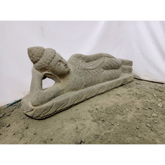 Large reclining buddha volcanic rock garden statue 100 cm