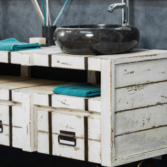 Loft white mindi and metal double-sink vanity unit 160
