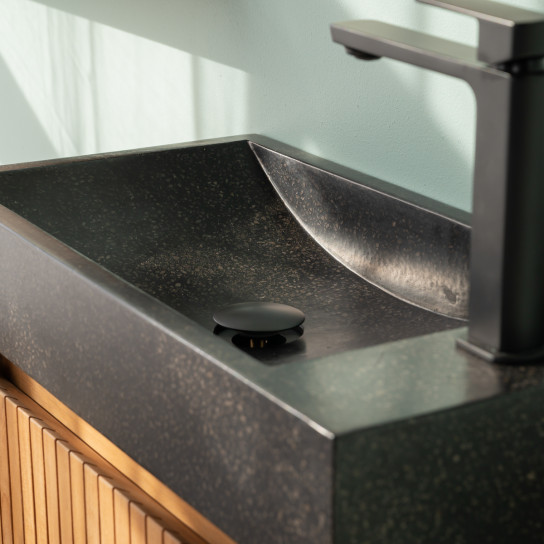 Luxury black wall-mounted hand basin and teak unit 60