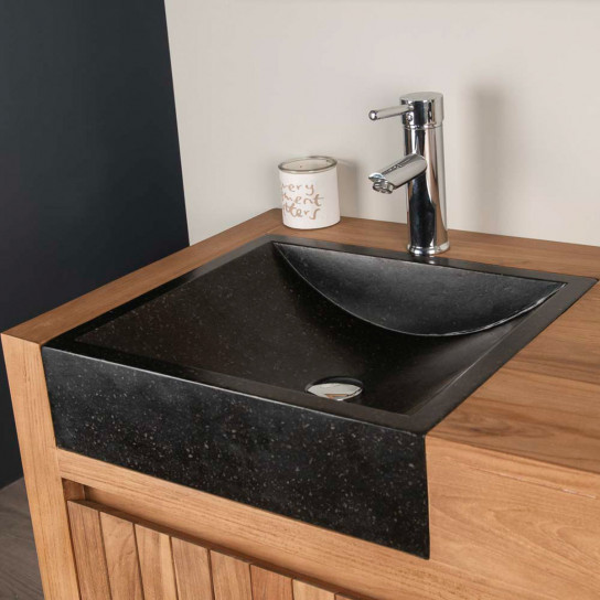 Luxury teak bathroom vanity unit and sinks 140 black