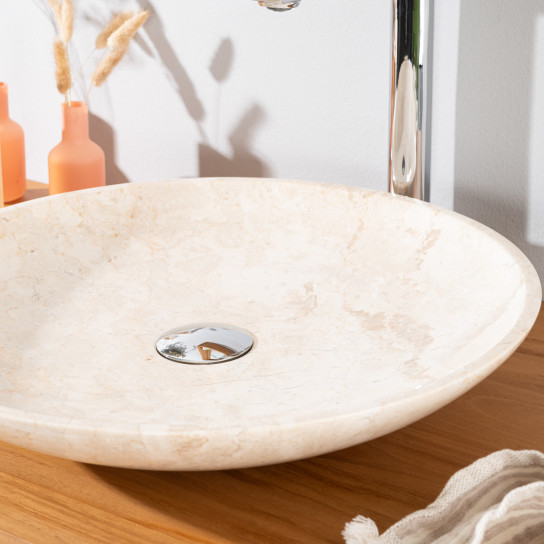 Lysom large round cream marble countertop sink 45 cm