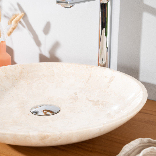 Lysom large round cream marble countertop sink 45 cm